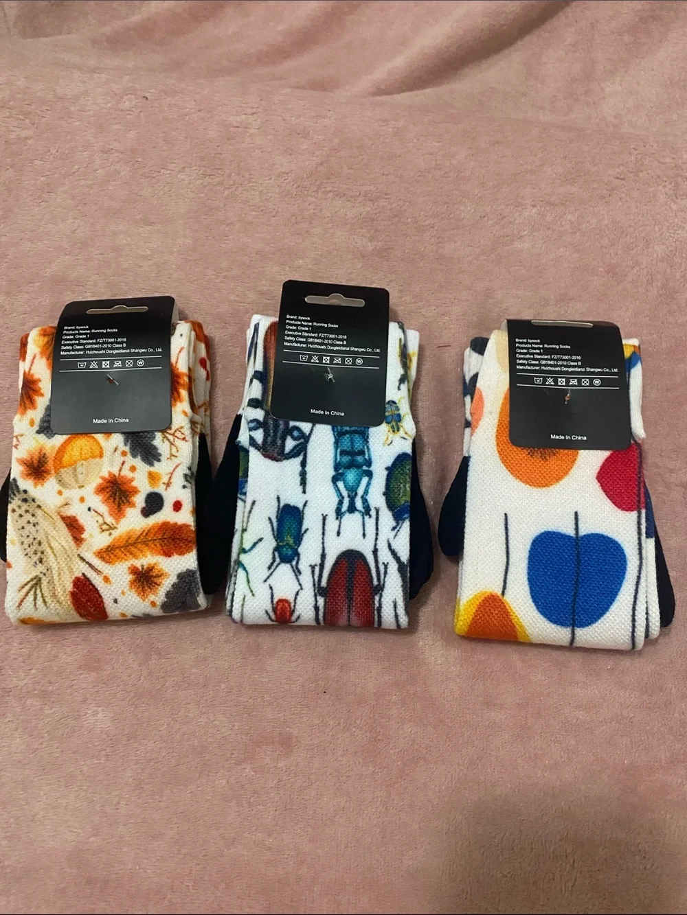 Women's Toe Socks - White with Colorful Bug and Floral Prints
